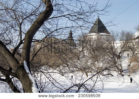 Moscow, Russia -march 10 2018 Spaso-preobrazhensky Cathedral In Novospassky Monastery
