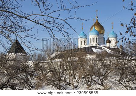 Moscow, Russia -march 10 2018 Spaso-preobrazhensky Cathedral In Novospassky Monastery