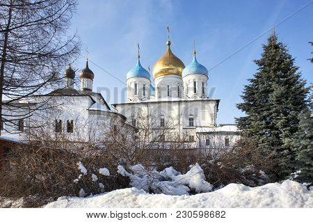 Moscow, Russia -march 10 2018 Spaso-preobrazhensky Cathedral In Novospassky Monastery