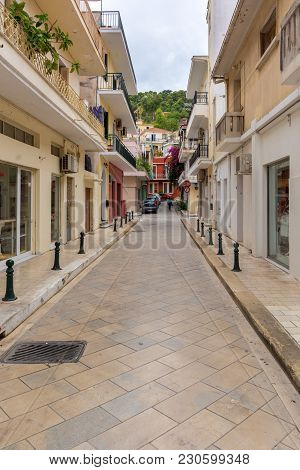 Zakynthos, Greece - September 29, 2017: Narrow Street In Zante Town. Zakynthos Island, Greece
