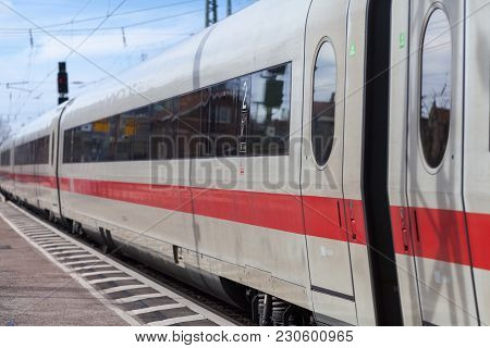 Fuerth / Germany - March 11, 2018: Ice 2, Intercity-express Train From Deutsche Bahn Passes Train St