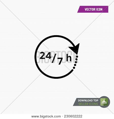 24-7 Icon Vector. Watch Timer Flat Icon For Apps And Websites. White Background.