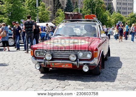 Kharkiv, Ukraine - May 28, 2017: Retro Car Cherry-colored Ford P7b 20М Manufactured In 1972 Is Prese