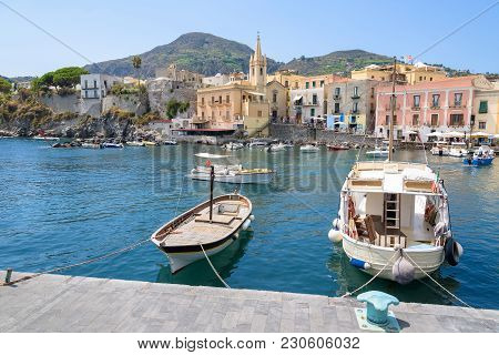 Boats At Marina Corta In Lipari Town, Aeolian Islands, Italy