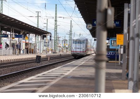 Fuerth / Germany - March 11, 2018: Ice 2, Intercity-express Train From Deutsche Bahn Passes Train St