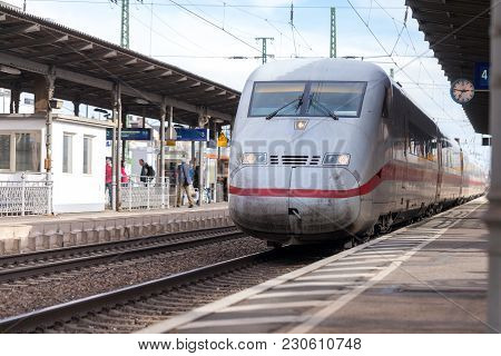 Fuerth / Germany - March 11, 2018: Ice 2, Intercity-express Train From Deutsche Bahn Passes Train St