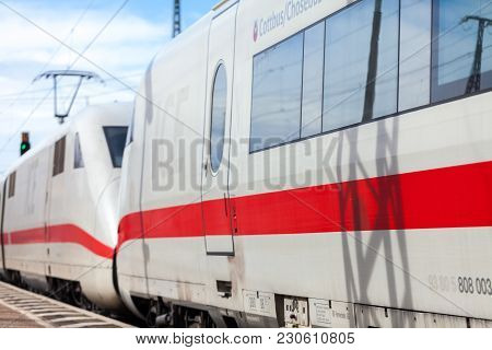 Fuerth / Germany - March 11, 2018: Ice 2, Intercity-express Train From Deutsche Bahn Passes Train St