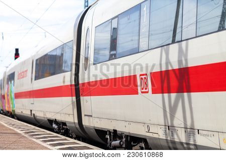 Fuerth / Germany - March 11, 2018: Ice 2, Intercity-express Train From Deutsche Bahn Passes Train St
