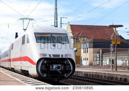 Fuerth / Germany - March 11, 2018: Ice 2, Intercity-express Train From Deutsche Bahn Passes Train St