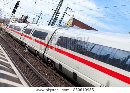 Fuerth / Germany - March 11, 2018: Ice 3, Intercity-express Train From Deutsche Bahn Passes Train St
