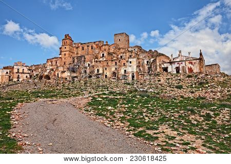 Craco, Matera, Basilicata, Italy: Landscape Of The Ghost Town That Was Abandoned  Due To Natural Dis
