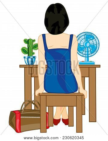 Girl Sits At The Table Type Behind
