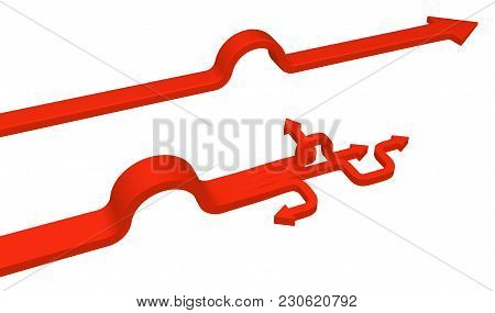 Red Symbolic Arrows Line Directionless, 3d Illustration, Horizontal, Over White