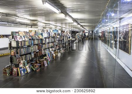 Sao Paulo, Sp, Brazil, April 12, 2017. People On Interior Of The Public Literary Passage Of Consolac