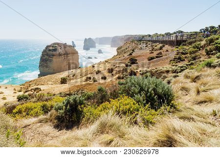 Lookout At Twelve Apostels With Grassland At The Great Ocean Road, Victoria, Australia