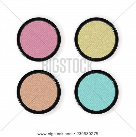 Realistic Makeup Cosmetics Set Isolated On White Background  Illustration. Colorful Facepowder Or Ey
