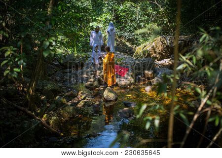 KOH CHANG, THAILAND - MAR 10, 2018: During Christian sacrament of spiritual birth - Baptism. There are currently 10 Orthodox parishes in Thailand, Orthodoxy is practiced by 0.002% of population.