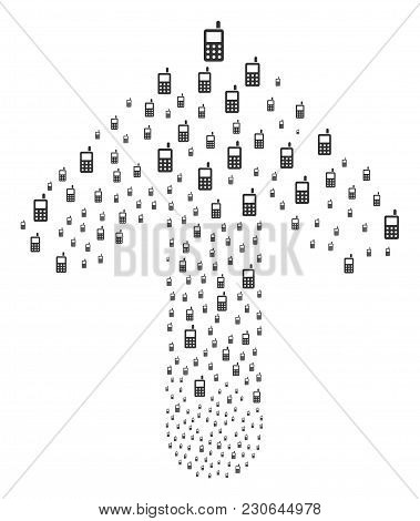 Cell Phone Illustration Combined In The Set Of Upwards Pointer Arrow. Upwards Directional Arrow Shap