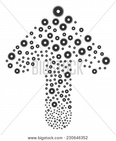 Cogwheel Pattern Done In The Shape Of Upwards Directional Arrow. Up Directed Arrow Figure Constructe
