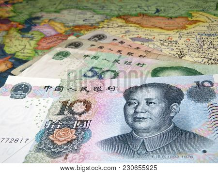 Yuan Banknotes On The Map Of China