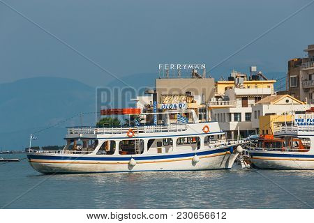 Elounda, Crete, June 07, 2017: Ships And Fishing Boats In The Harbor Of Elounda.