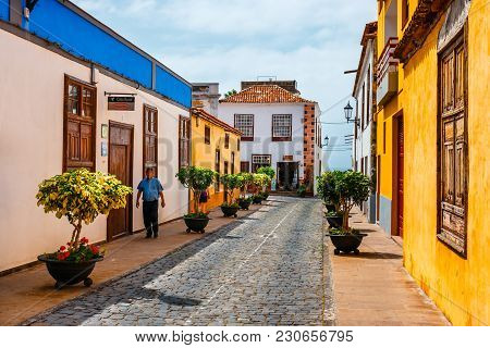 Garachico, Tenerife, Spain, June 08, 2015: Colorful Buildings On The Streets Of Garachico, Tenerife,