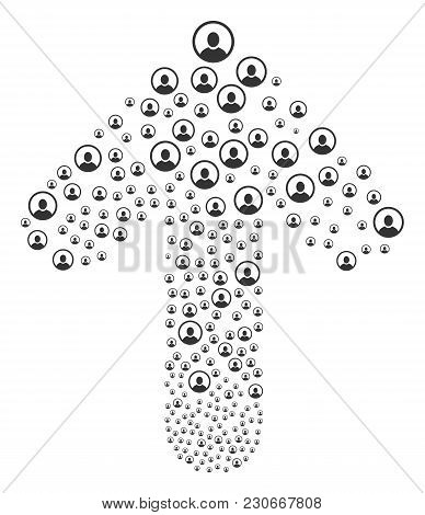 Rounded User Portrait Composition Organized In The Shape Of Upwards Pointing Arrow. Ahead Pointer Ar