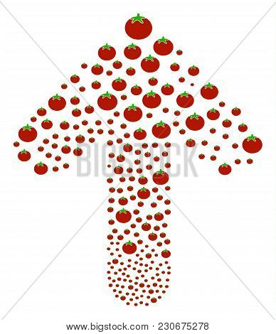 Tomato Vegetable Composition Made In The Figure Of Upwards Motion Arrow. Upwards Target Arrow Figure