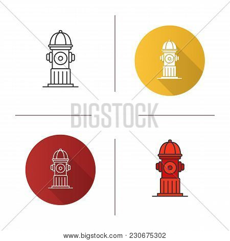 Hydrant Icon. Flat Design, Linear And Color Styles. Fireplug. Isolated Vector Illustrations