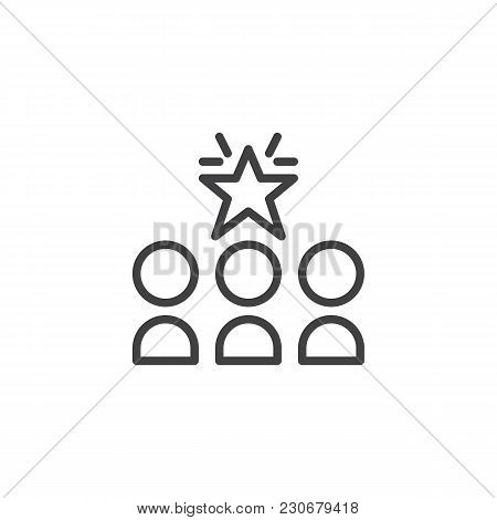 Three Person And Star Outline Icon. Linear Style Sign For Mobile Concept And Web Design. Leader Simp