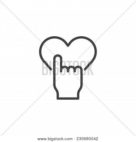 Hand Push Heart Button Outline Icon. Linear Style Sign For Mobile Concept And Web Design. Like Give 