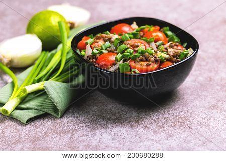 Indian Lentil Salad With Veggies. Healthy Food, Vegetarian And Vegan