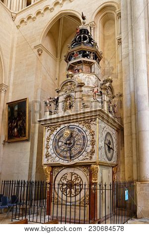 Lyon, France, March 11, 2018 : Lyon Astronomical Clock. Built In 1379, The 9 Meter Tall Clock Sits I