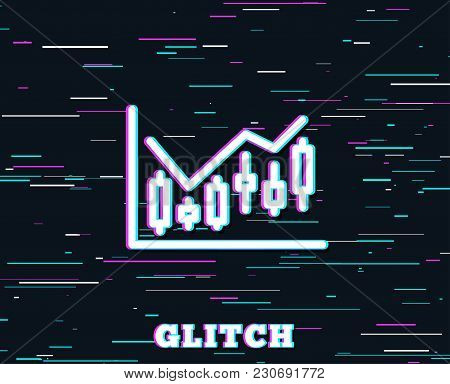 Glitch Effect. Candlestick Chart Line Icon. Financial Graph Sign. Stock Exchange Symbol. Business In