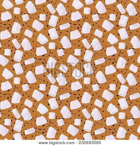 Marshmallows Seamless Pattern Vector Sweet Candy For Coffee Backdrop And Marshmallow Sticks Dessert 