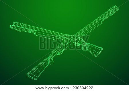 Shotgun Rifle Hunting Carbine Wireframe Low Poly Mesh Vector Illustration