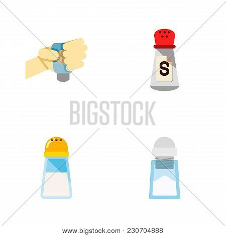 Icon Flat Flavor Set Of Pour, Saltshaker, Condiment And Other  Objects. Also Includes Sodium, Saltsh