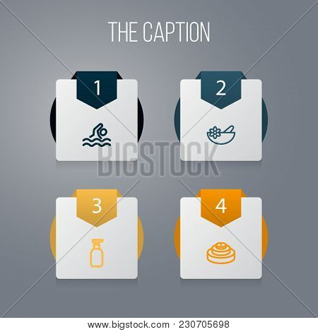 Icon Line Lifestyle Set Of Spray Bottle, Dive, Healthy Food And Other  Objects. Also Includes Lbs, S