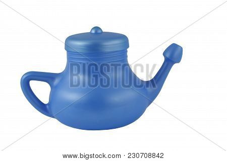 A Isolated Blue Neti Pot On White