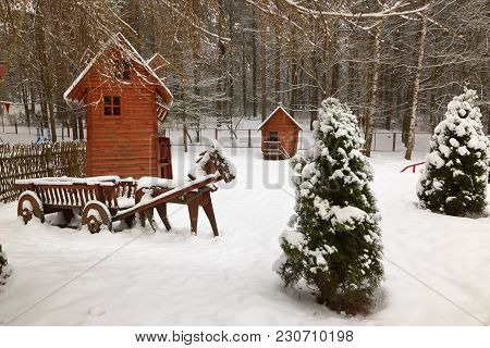 Grodno, Belarus - March 7, 2018: Sanatorium Porechye. Winter. Playground For Children.