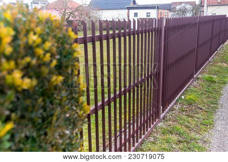 Iron Fence. Brown Metal Fence Landscape Outdoor