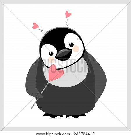 Vector Flat Illustration. Cute Penguins Isolated  On White Background.