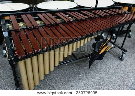 A Vibraphone Queued Up With The Other Percussion Instruments