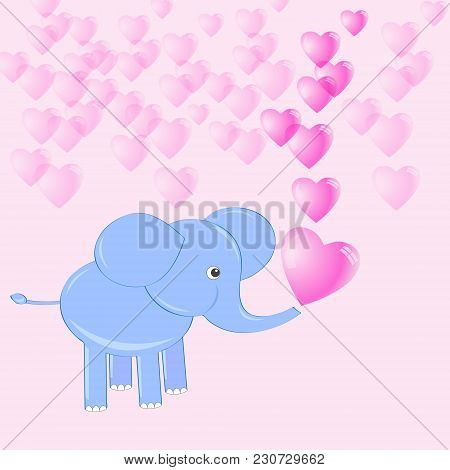 Cute Baby Elephant Making Soap Bubbles In Shape Heart