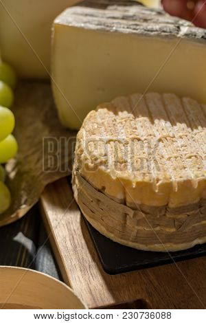 Tasting Of Oldest French Aoc Soft Pudgent Yellow Cheese Livarot And Semifirm Tomme French Cheeses