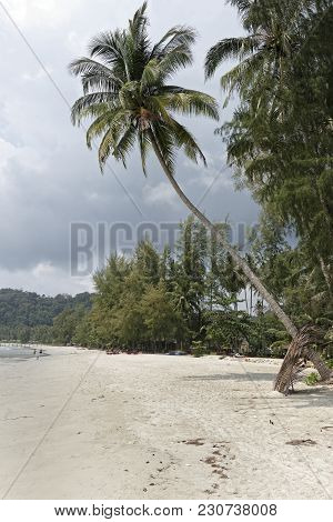 Ko Kut,thailand- February 25,2018: People Sunbathe And Swim At The Beach Paradise Of Coconut Island
