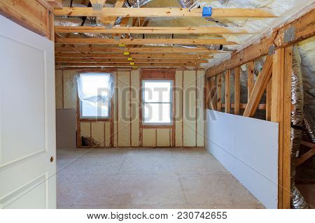 Thermal And Hidro Insulation Inside Wall Insulation Interior View Construction New Residential Home.
