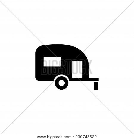 Caravan Trailer Home. Flat Vector Icon. Simple Black Symbol On White Background