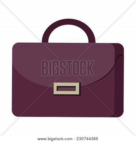 Purple Suitcase With Handle And Clasp Flat Design Graphic Image On White Background. Vector Illustra