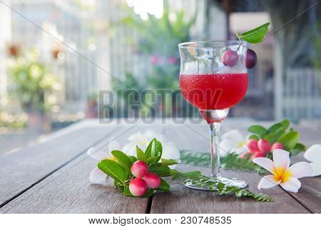 The Red Juice Of Ancient Thailand Name Carunda Or Karonda (carissa Carandas L.), Thai Herb Juice.